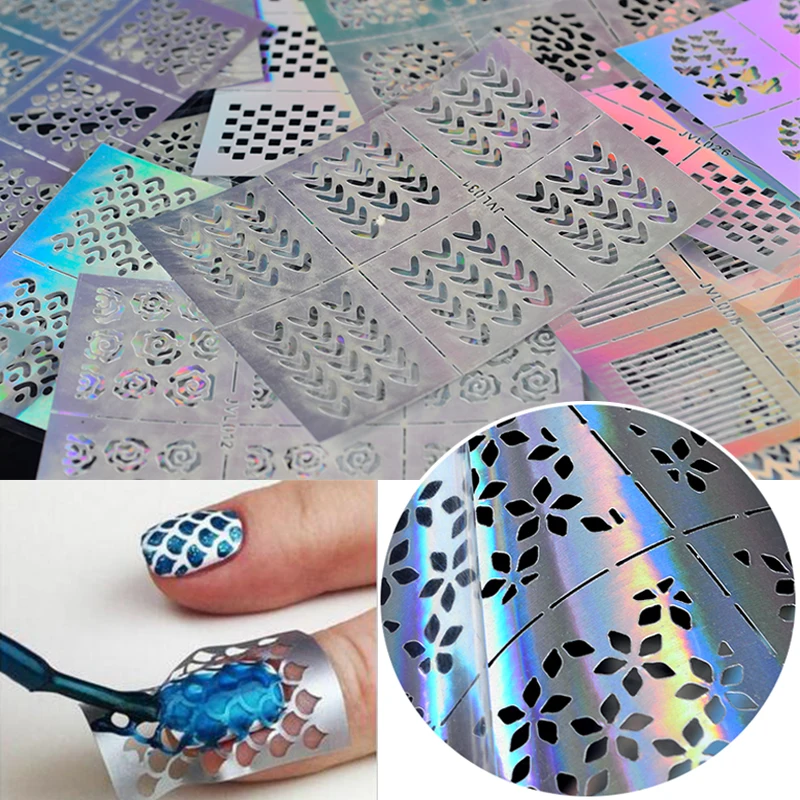 

23 Sheets DIY Manicure Irregular Grid Stencil Reusable Nail Art Vinyls Hollow Stickers Stamping Template Nail Tools