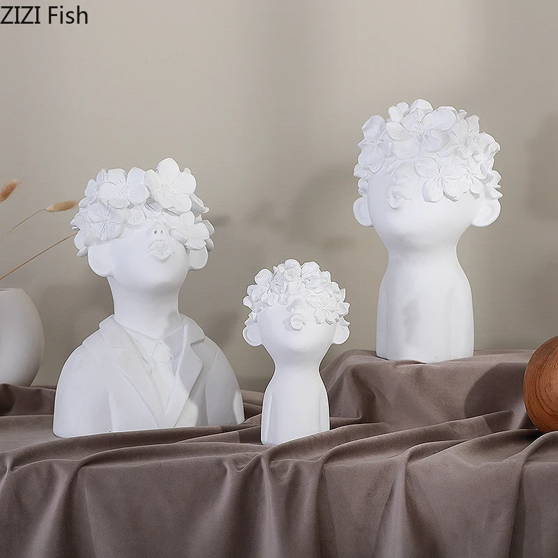 Resin Human Head Statue Accessories Flower Vase Countertop Vase Nordic Style Home Decoration Crafts