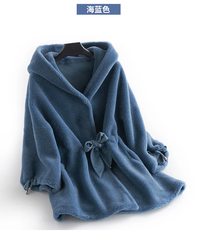 AYUNSUE Real Fur Coat Winter Woman Coats Korean Fashion Casual Midi Long Wool Hooded Jacket Elegant Ldies Outwear B18F23350