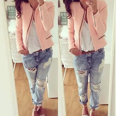 Женская хлопковая Байкерская мотоциклетная куртка на молнии с длинным рукавом