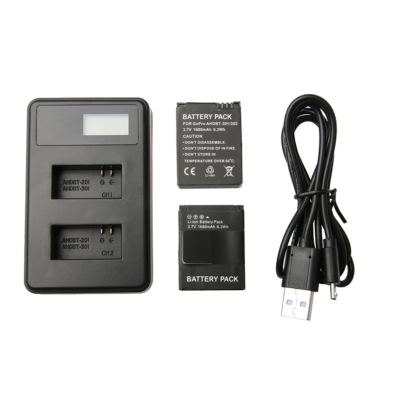 3.7V 1680mAh Hero 3 bateria Battery + LED USB Dual Charger For Gopro Go pro Session 4K Action Sport Camera Accessories | Электроника