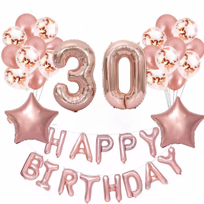 37 шт./лот 18 21 30 50 60th Happy шары ко дню рождения звезда розового золота конфетти 40 дюймов количество Фольга шар День рождения Декор поставки