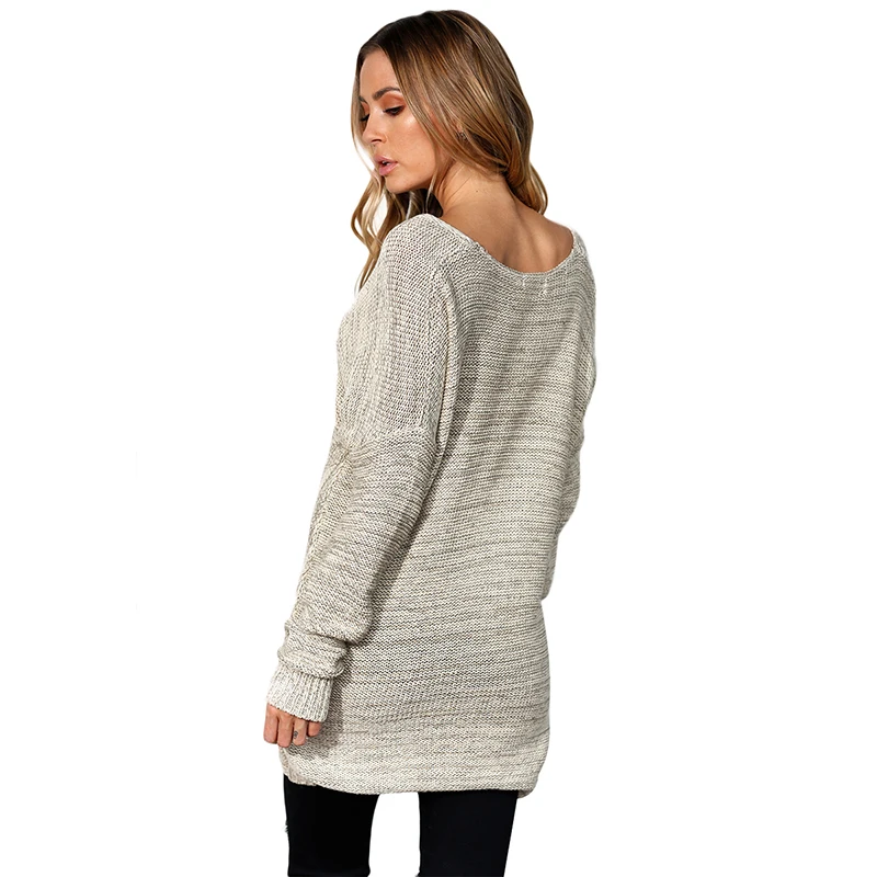 IRISIE Brand New Fashion Women Solid Gray Sweater Deep V-neck Long Sleeve Female Knit Pullover Lady Loose Casual Tops | Женская одежда