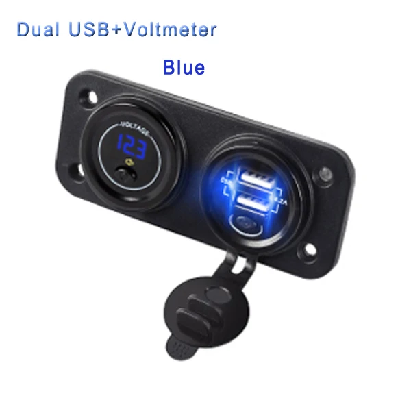 Обновление 12 V-24 V Dual USB Автомобильное зарядное устройство Зарядное устройство+ прикуриватель+ Вольтметр Автомобильный USB розетка с независимыми вкл/выкл 2,1+ 2.1A авто зарядное устройство для Зарядное устройство - Название цвета: USB Voltmeter Blue