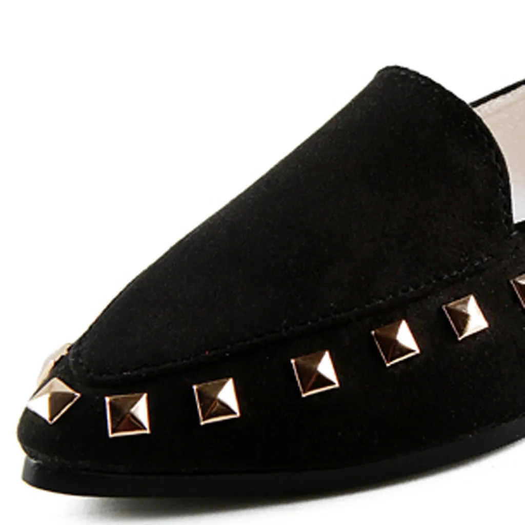 Женская обувь однотонная женская с заклепками без шнуровки острым носком