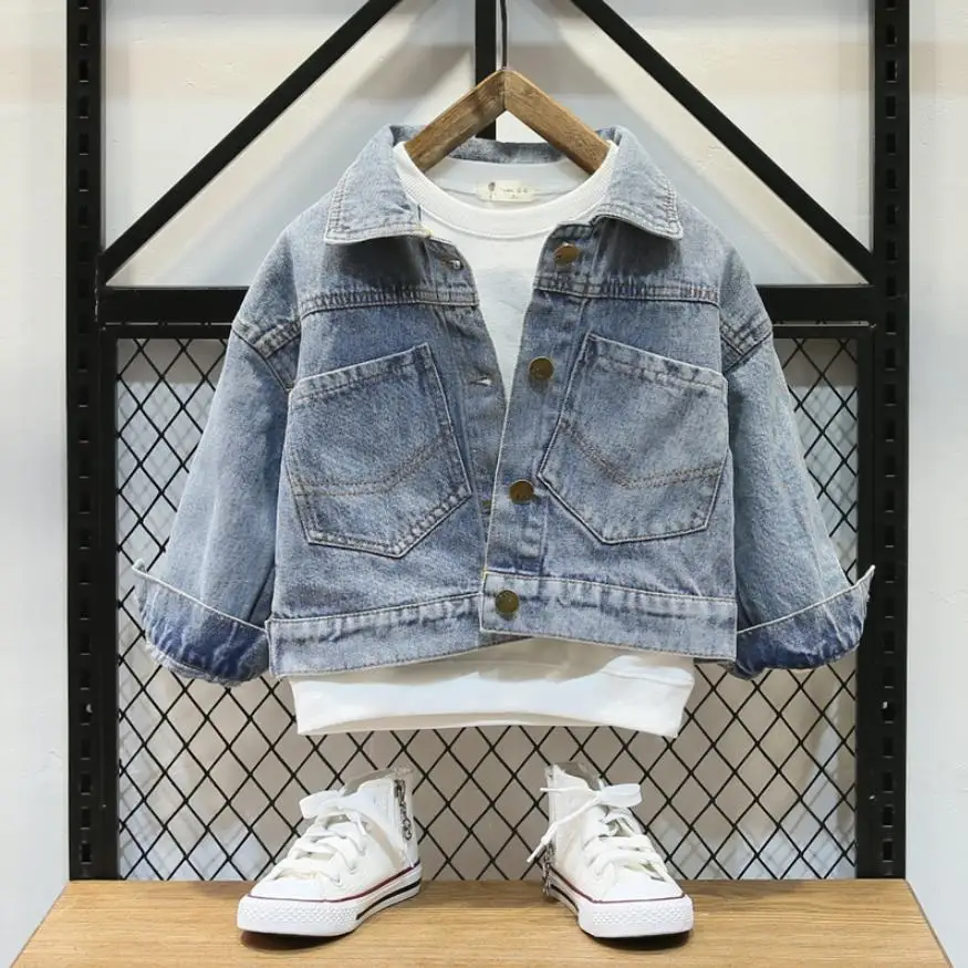 Джинсовая куртка для маленьких мальчиков детская джинсовая ковбойская верхняя