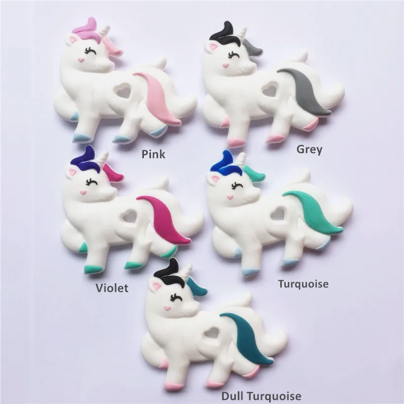 Chenkai 1PC BPA Free Silicone Unicorn Teether DIY Newborn Baby Shower Pacifier Dummy Teether Charm Sensory Toy Accessories