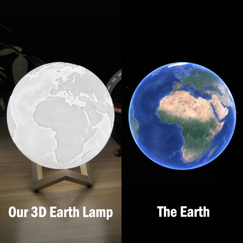 3D печать 16 цветов Светодиодная лампа Earth Moon цветная с магнитным деревянным