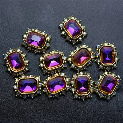 10Pcs-Square-purple 10 шт 3D Стразы для ногтей, блестящий кристалл алмаза для ногтей, металлические украшения для ногтей, украшения DIY, амулеты - Цвет: 10Pcs-Square-purple