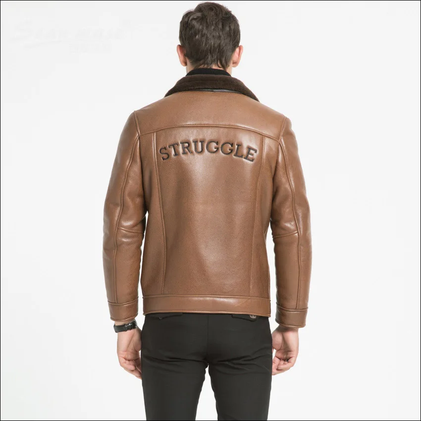 May Looks New Original Ecological Fur in Fall / Winter 2019 Men's Leather Jacket with Vertical lapels WS98 | Мужская одежда