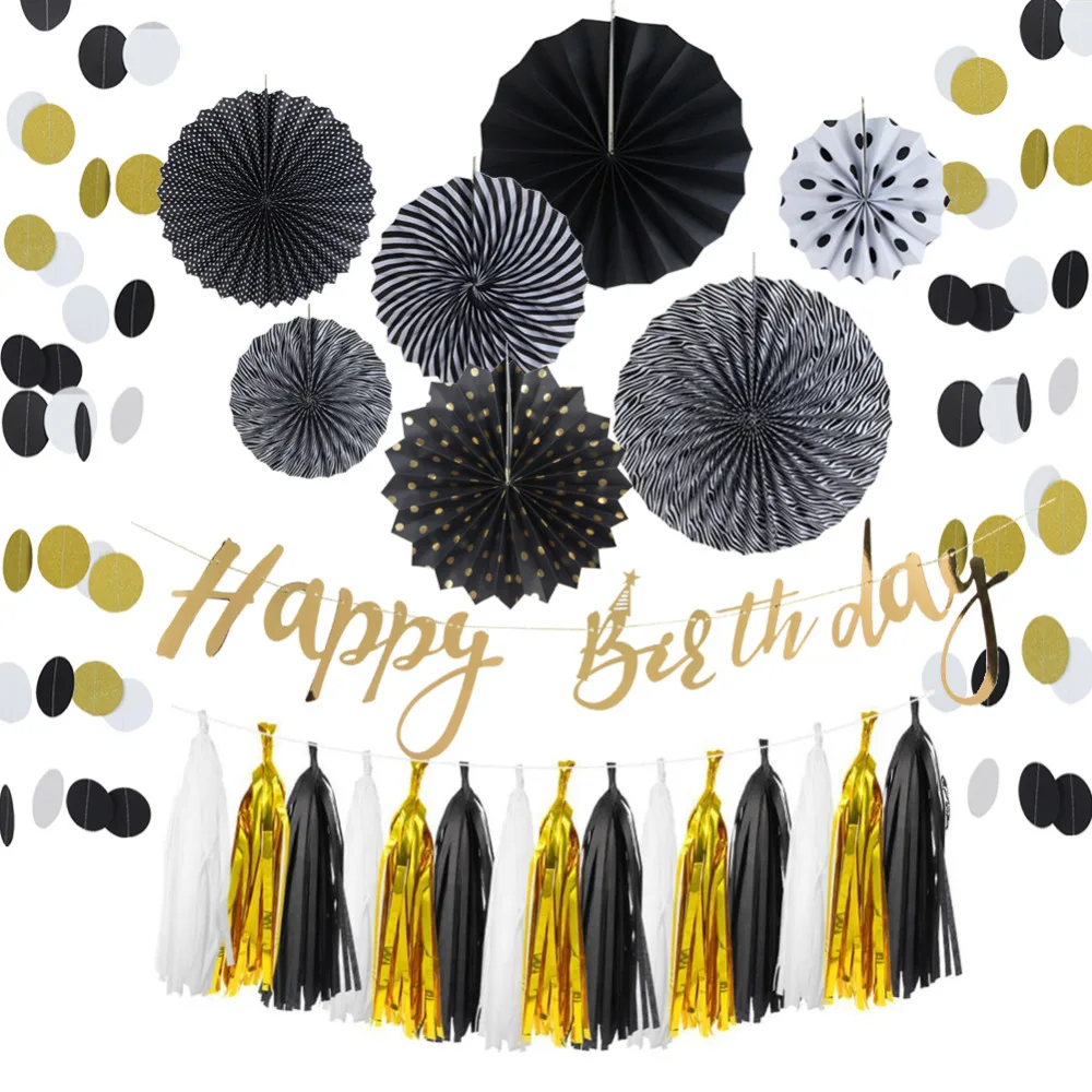 Фото 8 шт. (черный белый золотой) День рождения принадлежности Набор С Днем Рождения
