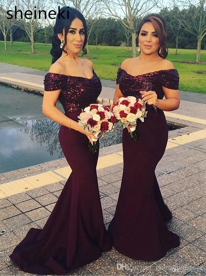Бордовое длинное платье подружки невесты с v образным вырезом сверкающий топ