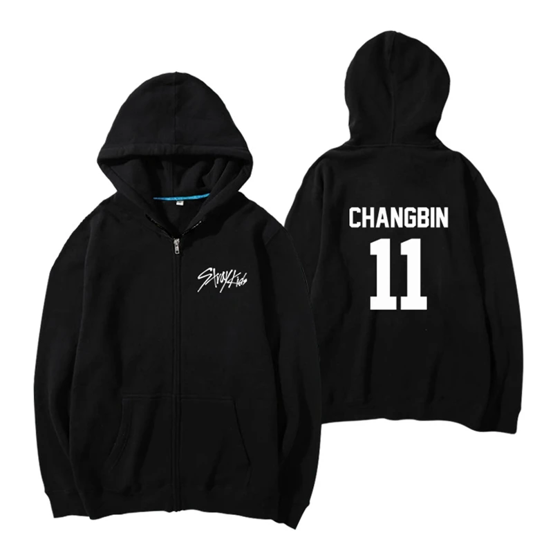 KPOP StrayKids мужская толстовка с капюшоном на молнии SEUNGMIN WOJIN CHANGBIN унисекс черный