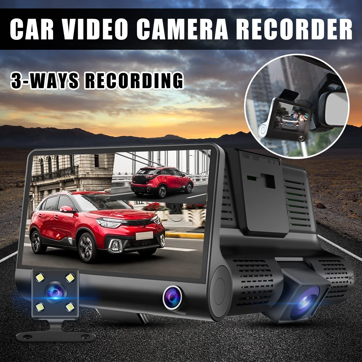 Видеорегистратор с тремя камерами 20 шт./лот 4 дюйма 1080P|night vision recorder|dvr dash camdash cam |