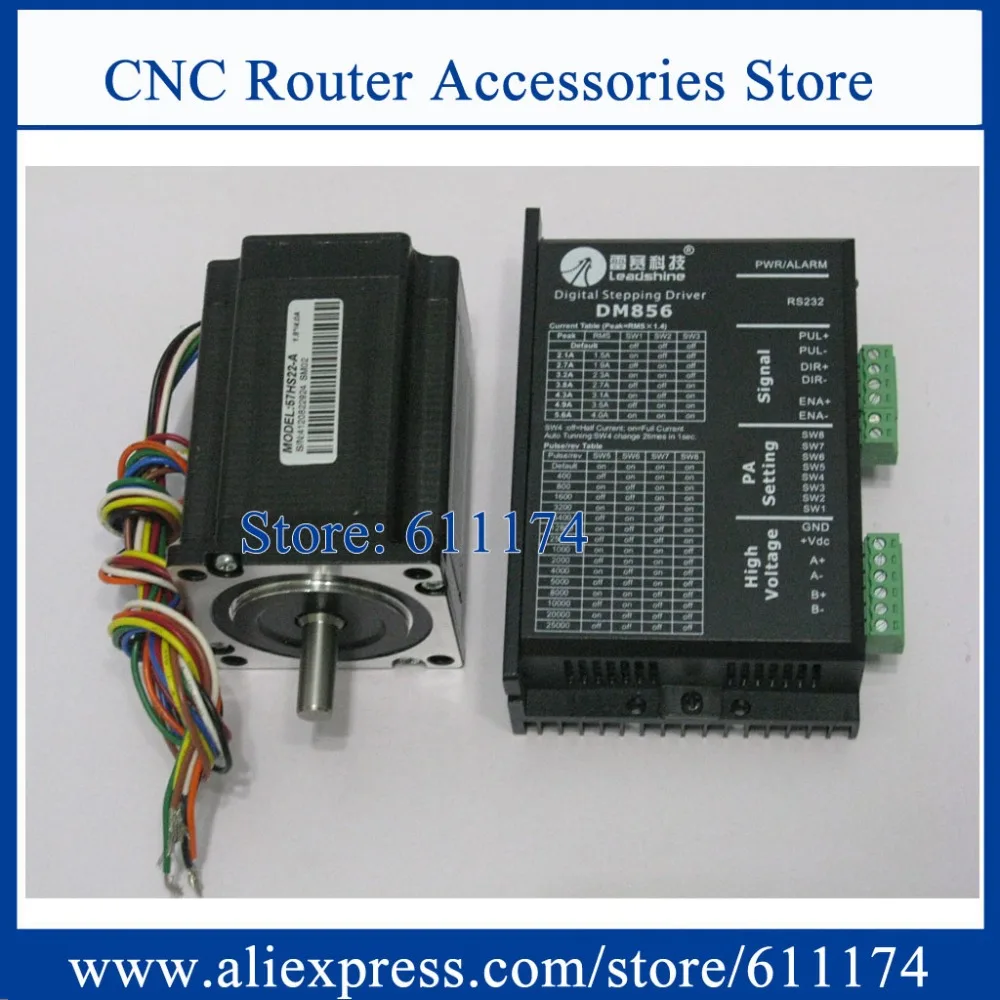 Двухфазный гибридный шаговый двигатель Leadshine 57HS22 A + Драйвер DM856 2.2N. m 4.0A 8 проводов