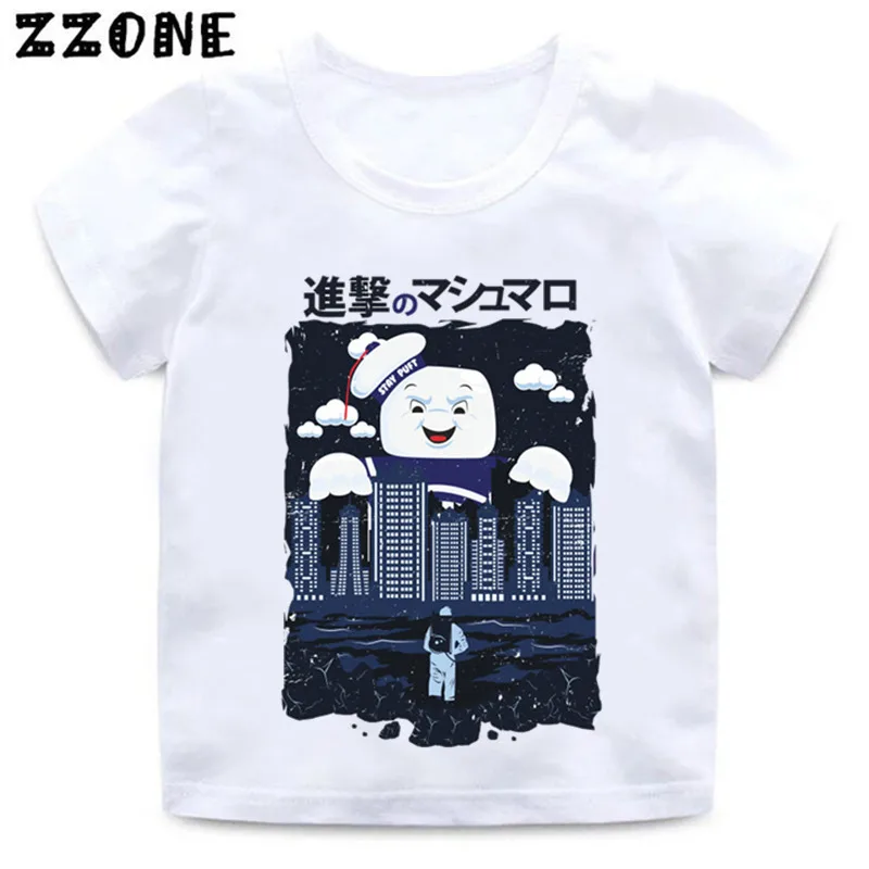whiteH Kids Stay Puft/забавная одежда футболка для мальчиков и девочек с принтом «Старая школа», с логотипом привидения Летняя Повседневная футболка для малышей-5224 - Цвет: whiteH