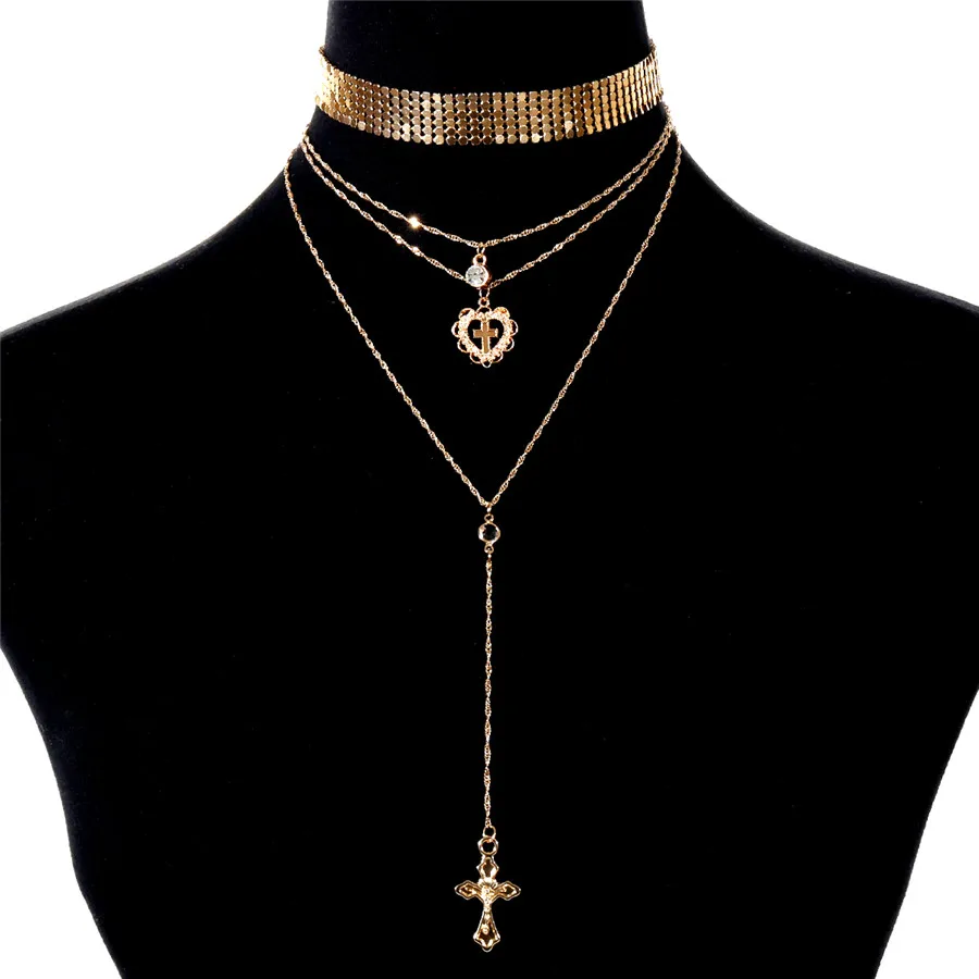 Golden Ingemark, винтажный цветок, крест, колье с подвеской, ожерелье, милое сердце, распятие, кристалл, сексуальная Длинная цепочка, ожерелье, христианское ювелирное изделие - Окраска металла: Golden