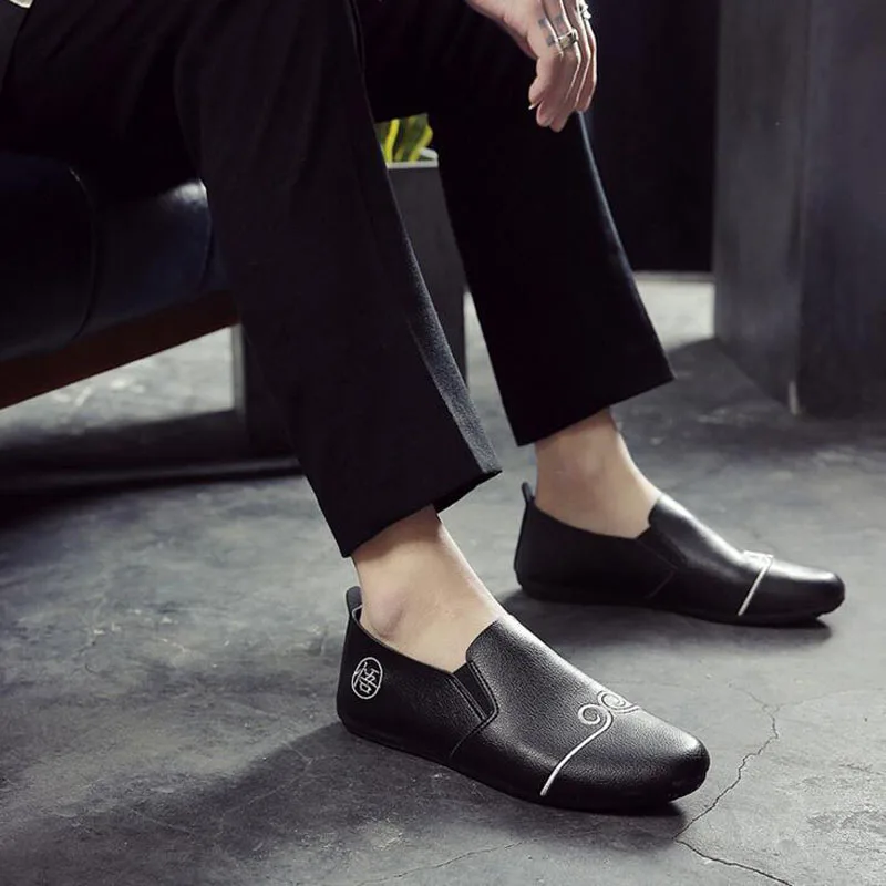 HEE GRAND Chinese Traditional Culture Men's Loafers Soft Comfortable PU Leather Concise Design Slip-on Flat Shoes XMR2537 | Обувь