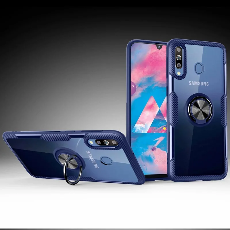 Blue Чехол для samsung Galaxy M10 M20 M30 A10 A20 A30 A40 A50 A70 чехол прозрачный противоударный кольцо на палец, функцией подставки и магнитной защелкой чехол kimTHmall - Цвет: Blue