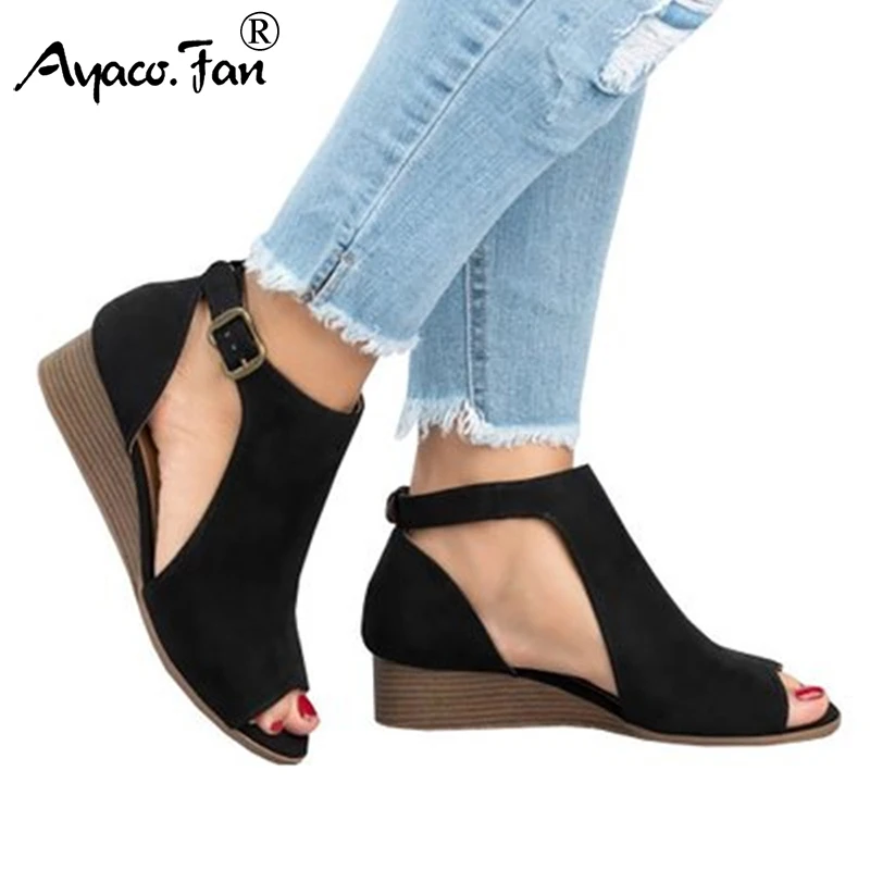 

Women Sandals Summer New Woman Wedge Footwear Chaussure Gladiator Chunky Mid High Heel Ladies Peep Toe Shoes zapatos mujer