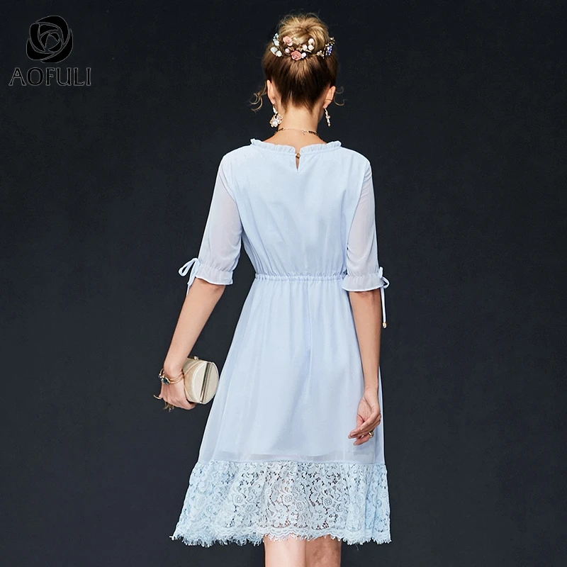 Женское платье средней длины S/M/L/2XL кружевное шифоновое с коротким рукавом