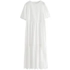 Платье PERHAPS U А-силуэта с круглым вырезом и коротким рукавом, белое кружевное Длинное Элегантное повседневное дамское макси, D0287