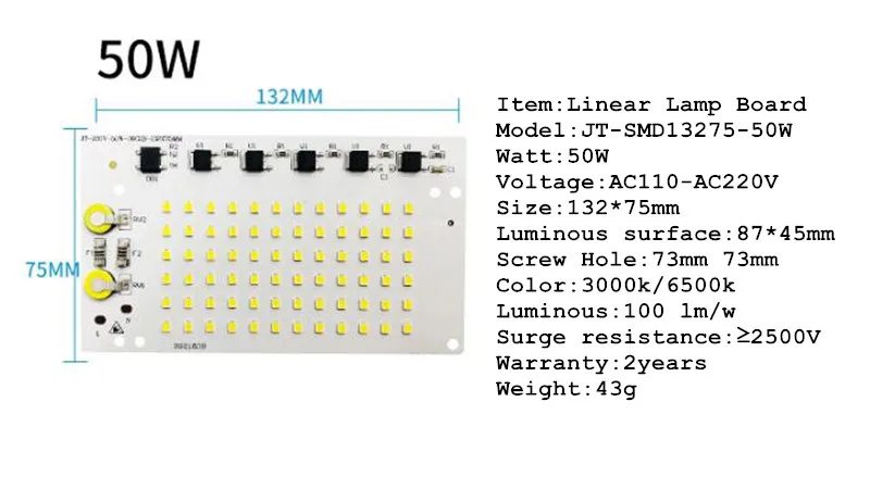 Светодиодный чип AC220V COB SMD2835 10 Вт 20 Вт 30 Вт 50 Вт 100 Вт 200 Вт линейный ламповый модуль прожектора без необходимости Светодиодный драйвер 10 шт