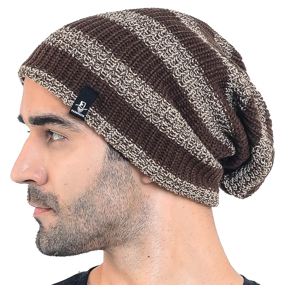 Для мужчин Сутулиться Beanie Кепки На зиму высокого качества акрил полосатый вязать