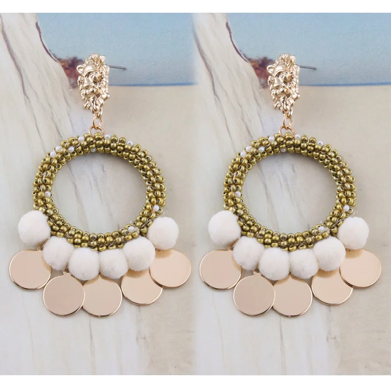 Висячие серьги NeeFu WoFu в форме шарика рисовые бусины плетеные металлические