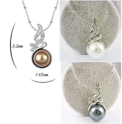 Wholesale High Quality Austrya Crystal Simulated Pearl Pendant Necklace Silver Plated Fashion Jewelry Wedding Bridal For Women | Украшения