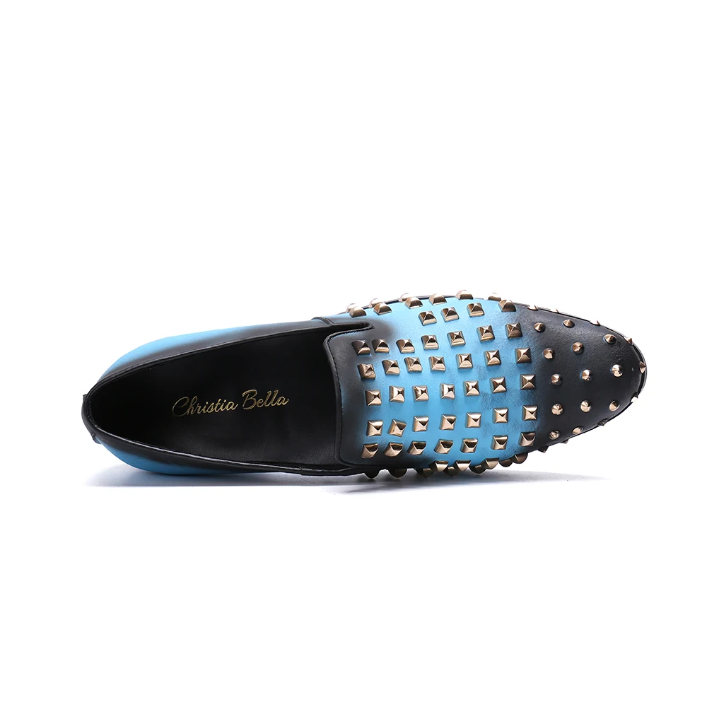 Мокасины мужские из натуральной кожи с заклепками без застежки на плоской