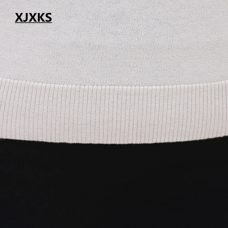 XJXKS Blusa Feminina, весенние и летние топы, верх размера d, трикотаж, подарок для матери, шифоновая блузка с рукавом размера плюс, женская блузка