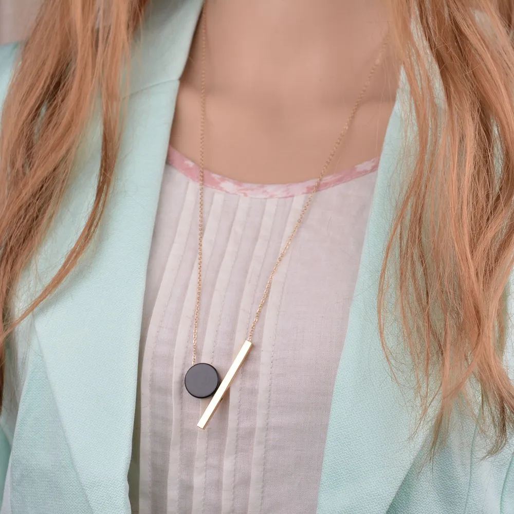 Mestilo длинной цепи Цепочки и ожерелья с деревянной круглой прямоугольник кулон