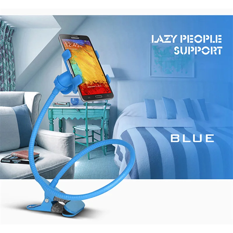 Blue Высококачественный металлический вращающийся удобный держатель с длинной рукояткой, Гибкий Настольный держатель для телефона iPhone, регулируемый держатель для мобильного телефона - Цвет: Blue