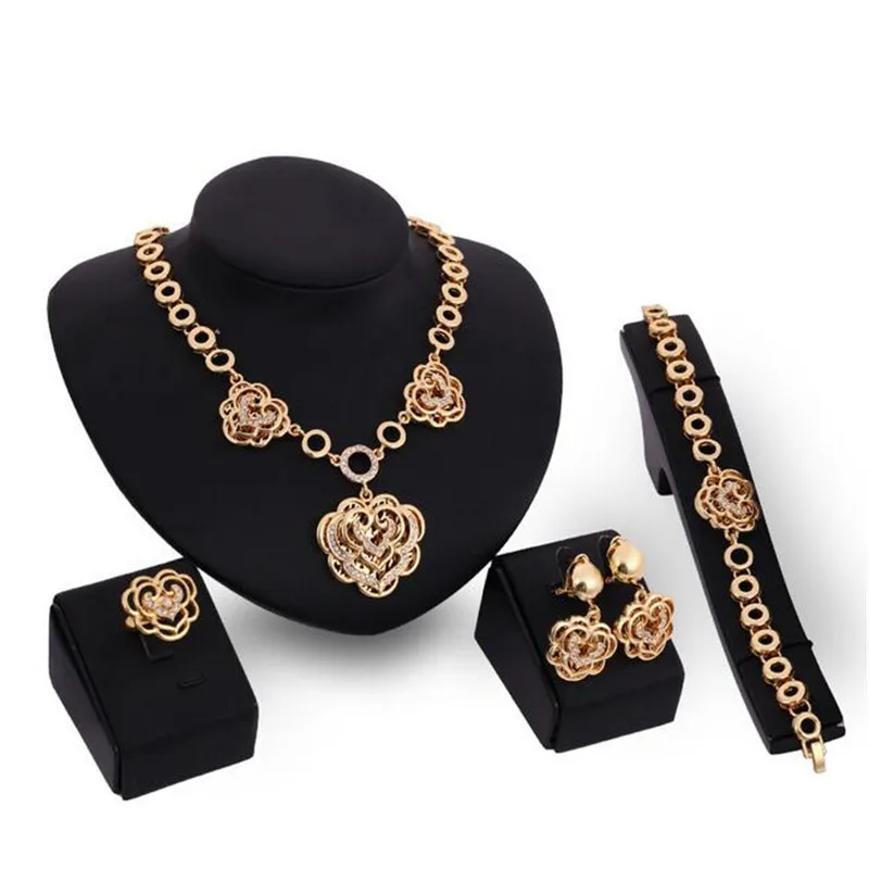 Феста casamento Позолоченные Хрустальный Цветок Падения африканские бусы комплект