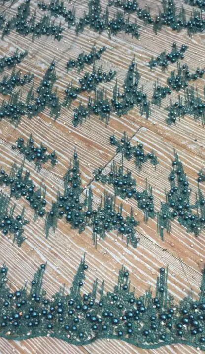 Бисером тюль кружево ткань Высокое качество африканская кружевная ткань для свадебных платьев нигерийская кружевная ткань золотой белый зеленый - Цвет: 2