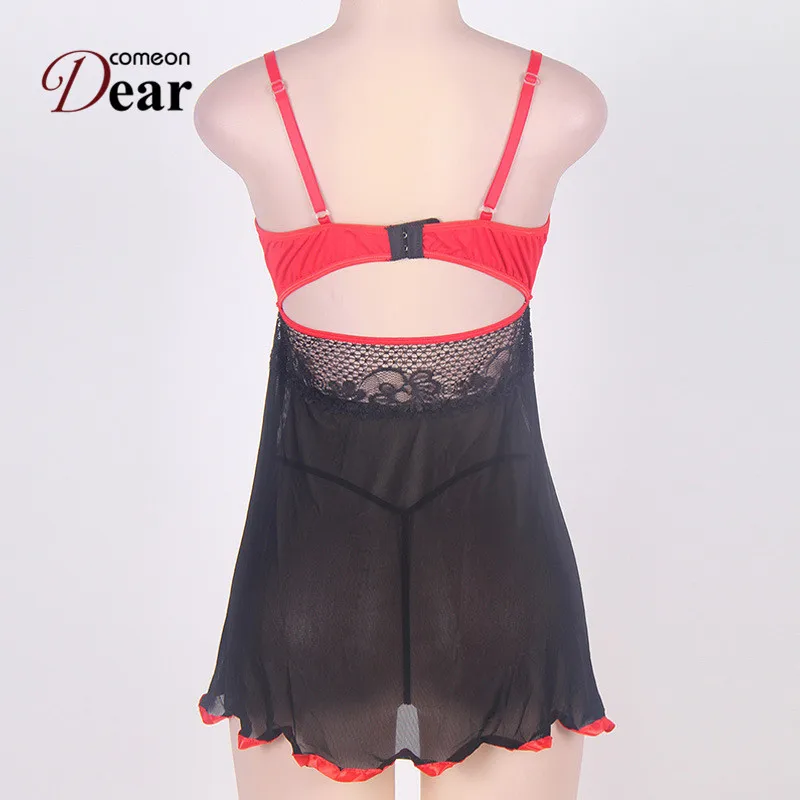 

Comeondear Lace Transparent Underwear Women Erotic Babydoll 4XL 5XL 7XL Backless Black Lingerie Plus Size Erotic Clothes RA80245