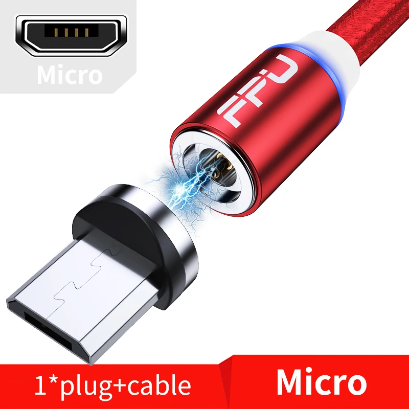 Red Micro Cable FPU 3 м Магнитный Micro USB кабель для iPhone samsung Android мобильный телефон Быстрая зарядка usb type C кабель магнит зарядное устройство провод шнур - Цвет: Red Micro Cable