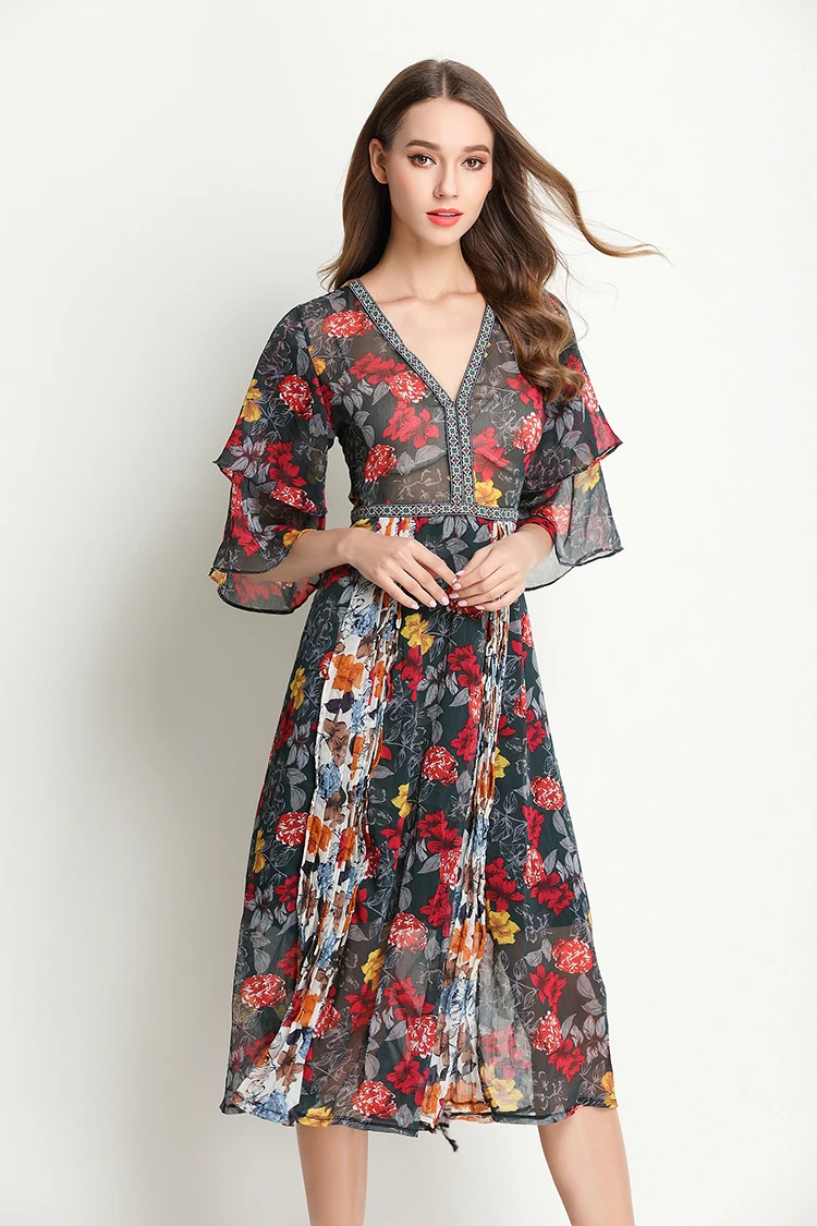 Европейский стиль брендовая одежда 2018 Модное шифоновое платье с коротким