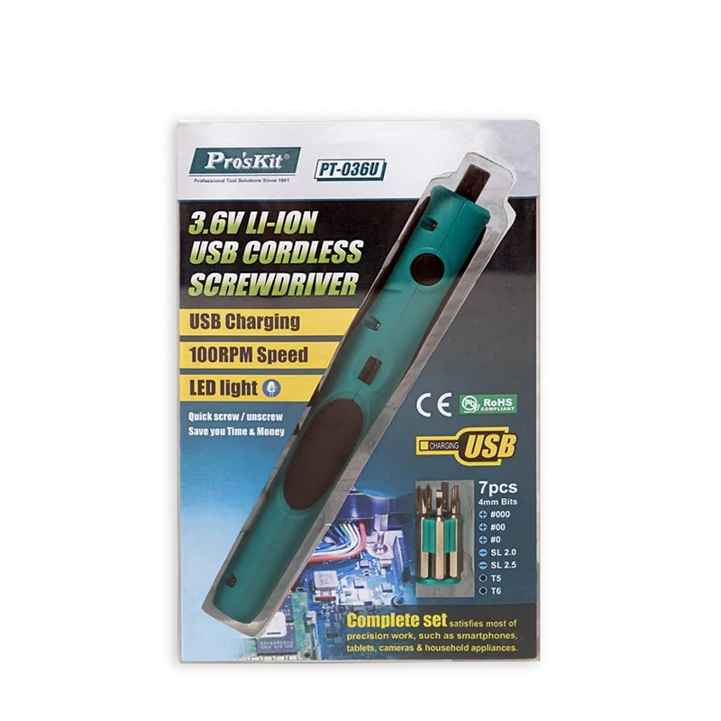 Pro'sKit PT-036U 3.6V USB Electric Screwdriver Lithium Battery Cordless Power Tools | Инструменты