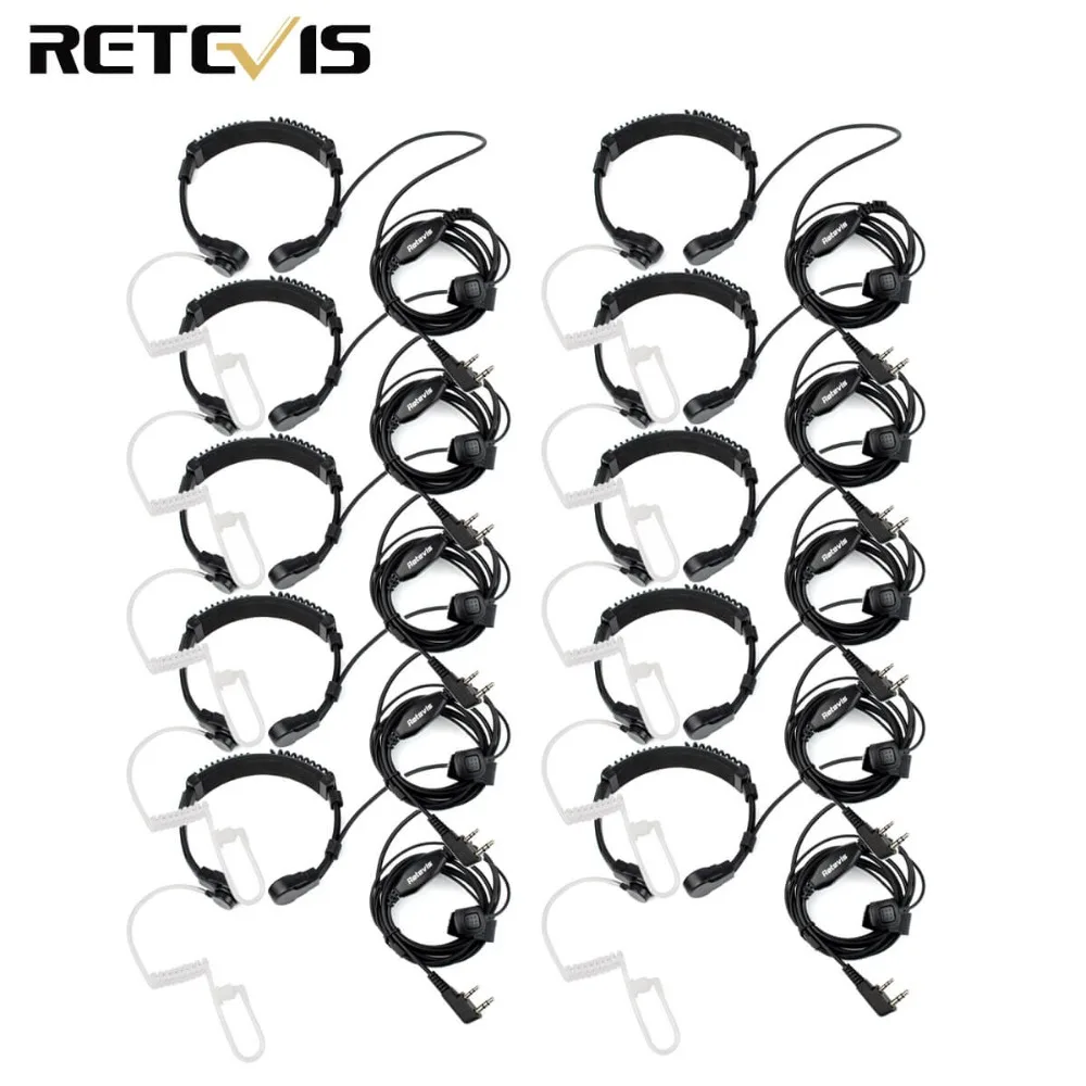 

10pcs 2 Pin Throat Mic PTT Headset For KENWOOD TYT BAOFENG BF-888S UV 5R Retevis H777 RT5R RT5 Ham Radio Walkie Talkie C9026A