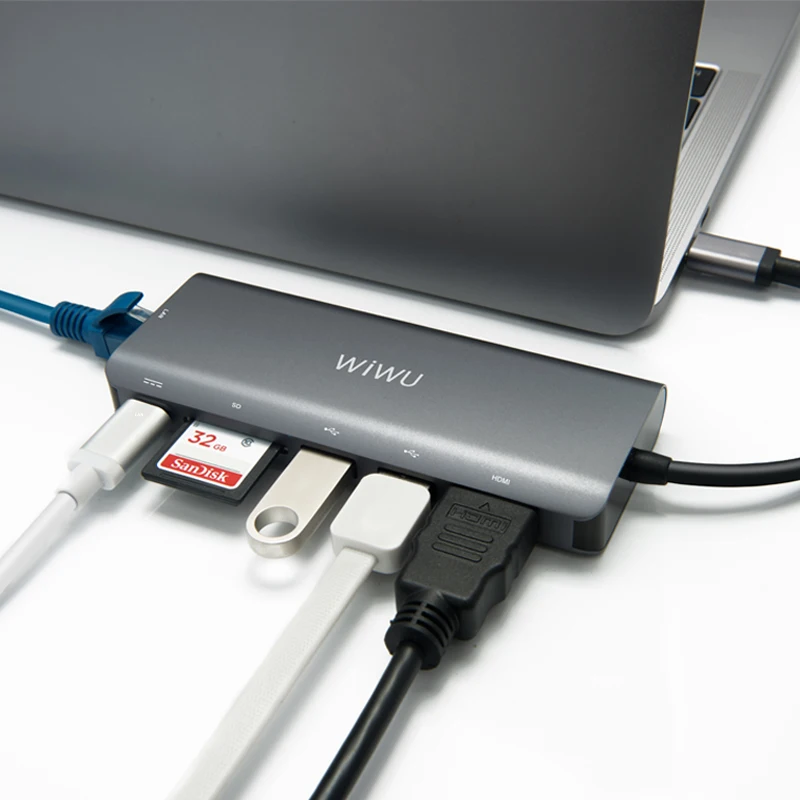 WIWU 6 в 1 USB 3,0 концентратор для MacBook Pro Air Многофункциональный usb type C 4K видео HDMI/RJ45 usb-хаб 3,0 адаптер зарядный порт концентраторы