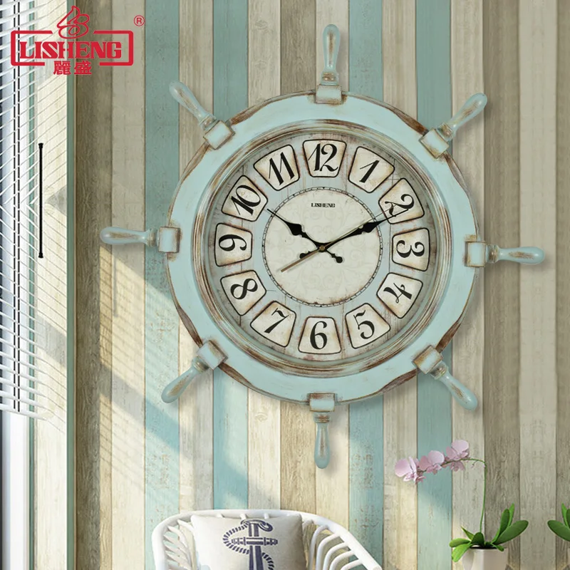 

Mediterranean Rudder Wall Clock Modern Silent Living Room Wall Hanging Clock Personality Creative Children's Room Wall Clocks