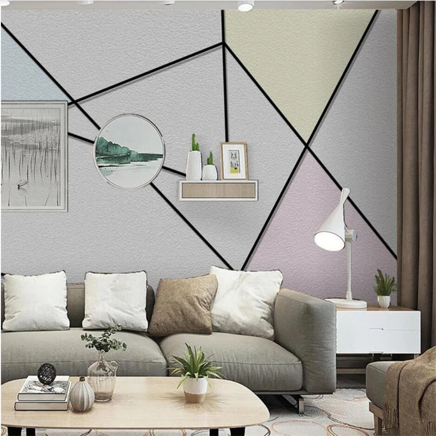 Пользовательские обои 3d фрески скандинавские минималистичные линии синяя