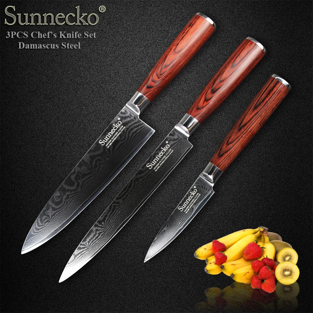 SUNNECKO 3 шт. Кухня Ножи нарезки шеф повара нож для очистки овощей комплект японский