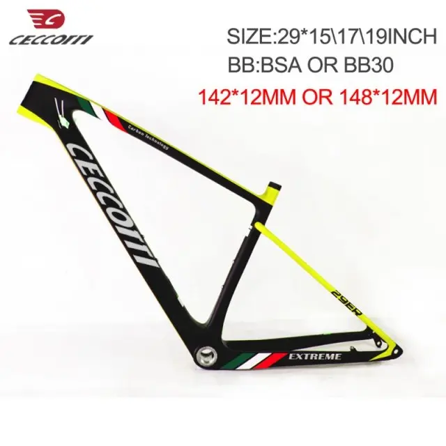 yellow Ceccotti углерода MTB рама 29er 15/17/19-telaio carbonio strada 142*12 мм/148*12 мм индивидуальные горный велосипед рама - Цвет: yellow