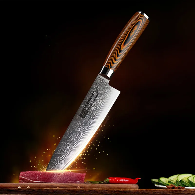 Findking деревянная ручка 8 дюймов Дамасская сталь кухонный нож 67 слой дамасский для