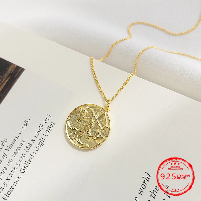 

European American New Arrival 925 Silver Fashion Simple Round Pendant Necklace Gold Jewelry for Women