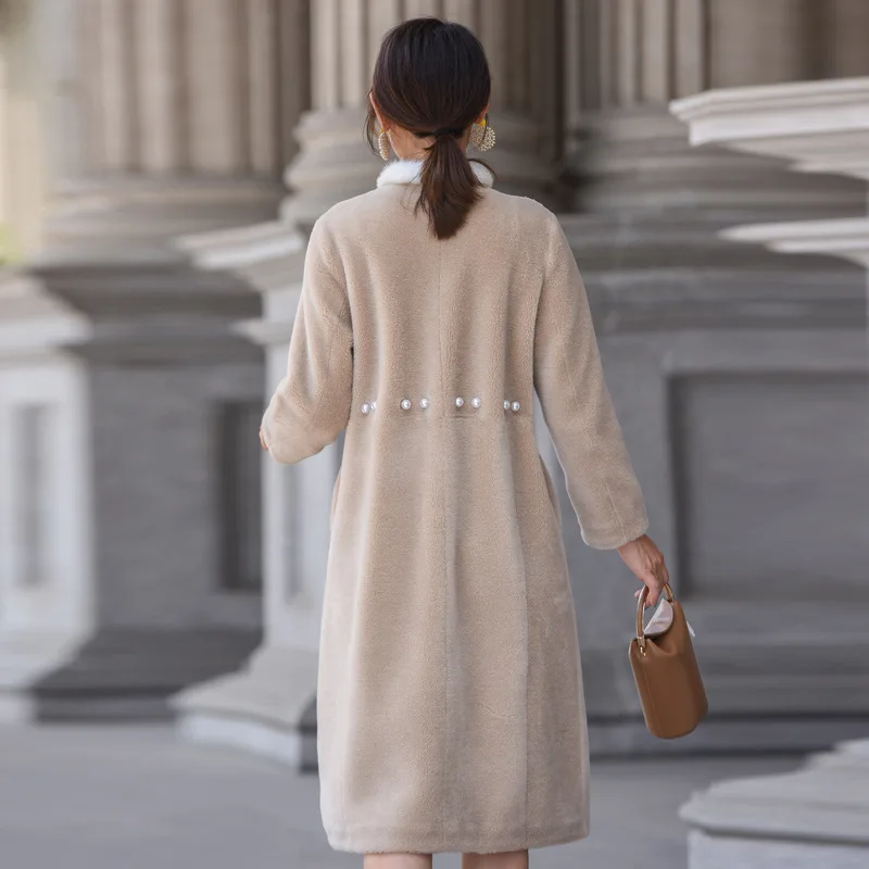 100% Wool Coat Women Long Autumn Winter Real Fur Female Jacket Mink Collar Slim Korean Clothes 2019 172088 KJ2507 | Женская одежда