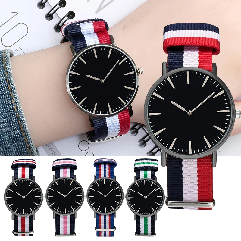Новые модные женские наручные часы креативный черный циферблат холст нейлоновый